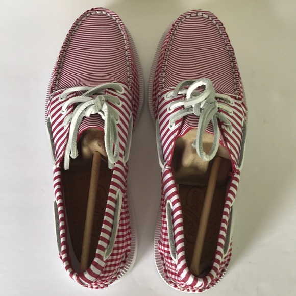 Sperry Leather 3-Eye Boat Shoe Red Gingham  7.5 - Picture 4 of 13